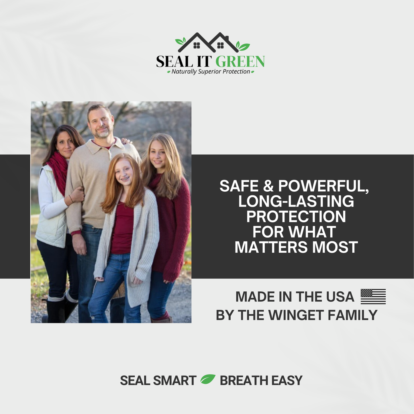 Smiling Family – Promoting USA-made, safe, and long-lasting protection products.