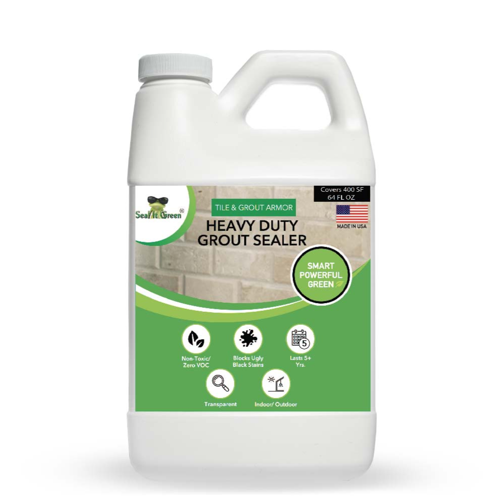 A green and white product label for Seal It Green, featuring the text "GSEAL64" and a background of leaves, promoting eco-friendly sealing solutions.