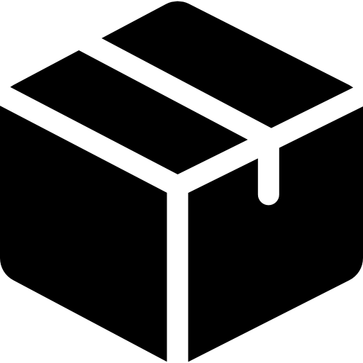 Black pixel art representation of a three-dimensional open box or package, with a lid partially lifted.