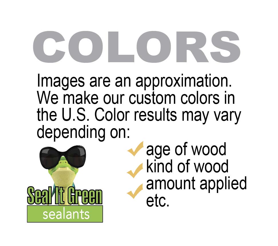 Text banner discussing color variations for Seal It Green sealants, highlighting factors like wood age and application amount.
