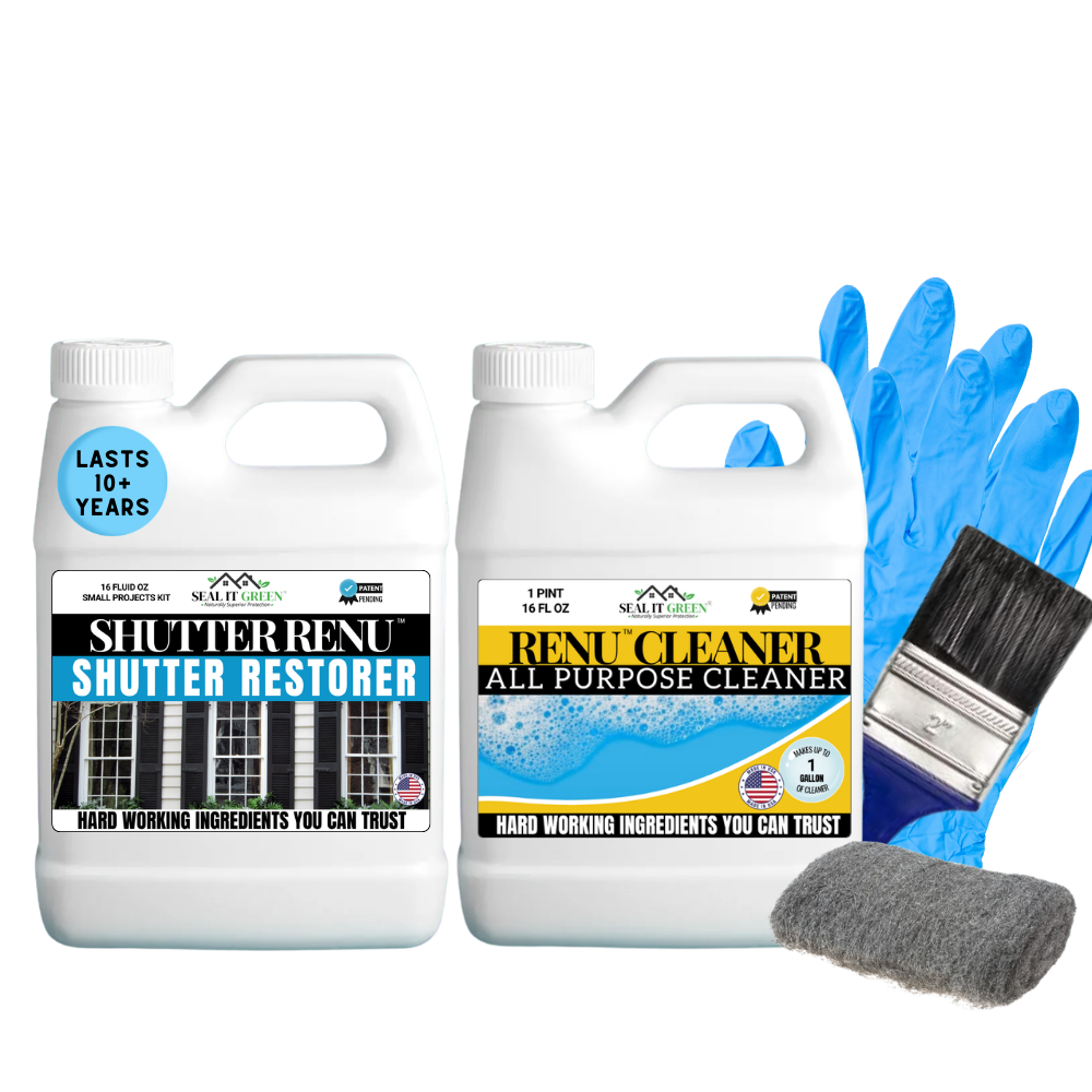 a vinyl shutter renewal and shutter kit with vinyl cleaner