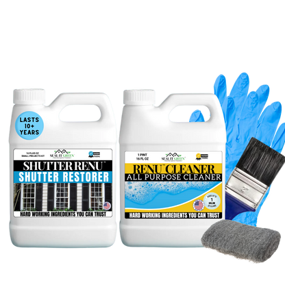 a vinyl shutter renewal and shutter kit with vinyl cleaner