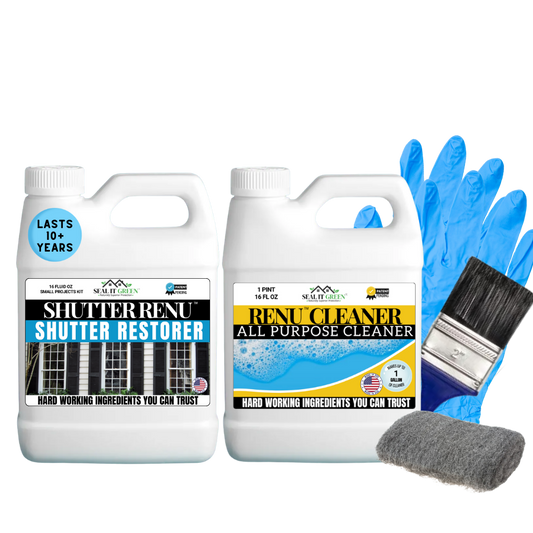 a vinyl shutter renewal and shutter kit with vinyl cleaner
