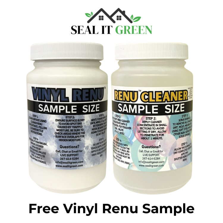 Two white jars with "Vinyl Renu" and "Renu Cleaner" labels, both reading "Sample Size."