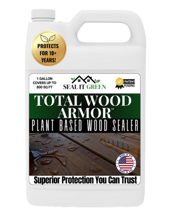 Plant-based wood sealer on deck with dog nearby