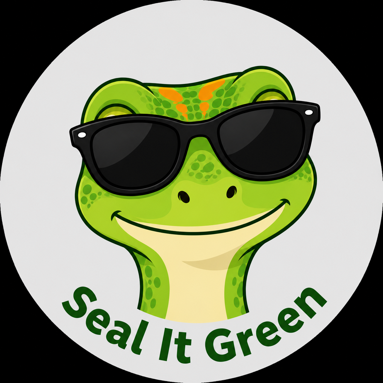 Seal It Green logo featuring a lizard wearing sunglasses