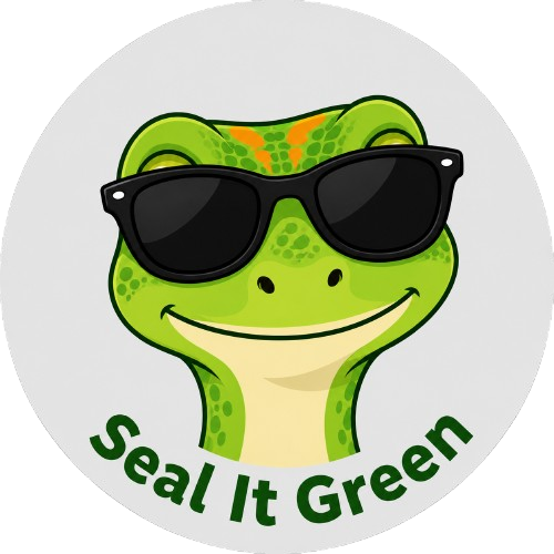 Seal It Green logo featuring a lizard wearing sunglasses