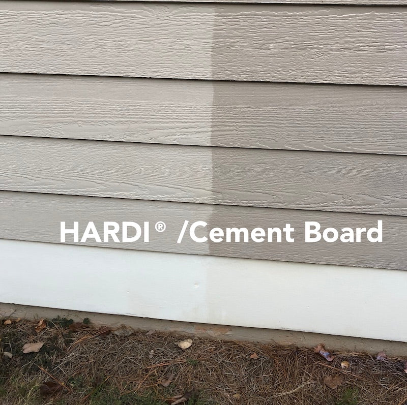 Hardi/Cement Board Siding Faded And Oxidized Before And After Restored With Vinyl Renu Siding Restorer Left Side Faded Right Side Original Color Restored