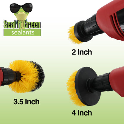 Drill Brush 3 Pack scrub brush, a sponge brush, and a detail brush,designed for specific tasks.