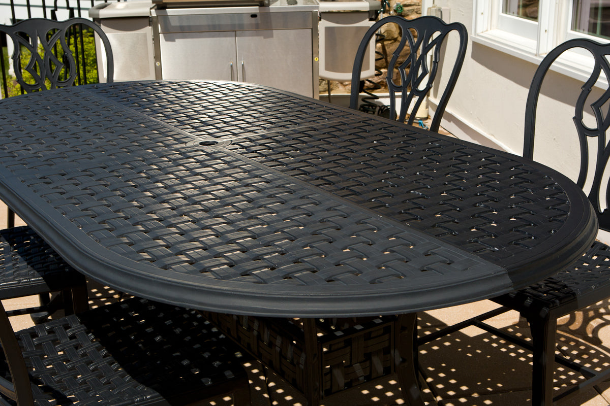 Faded Oxidized Black Patio Table Before And After Restored With Vinyl Renu Siding Restorer Left Faded Right Original Color Restored