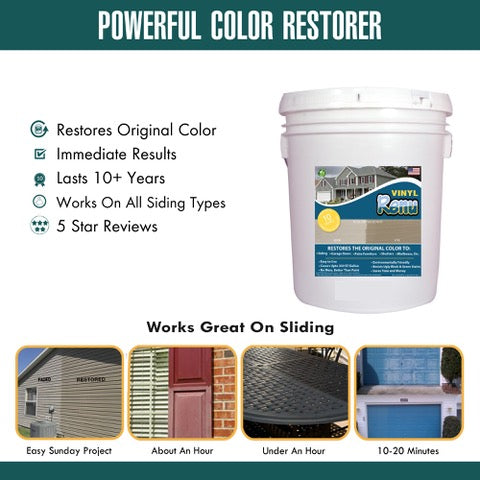 Infographic Vinyl Siding Restorer Benefits Of Restoring Faded And Oxidized Vinyl Siding With Images Of Vinyl Siding Shutters Patio Table And Garage Doors Color Restored